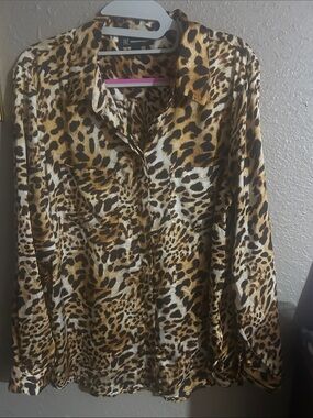 Animal Print Button-Up Blouse - Leopard Pattern